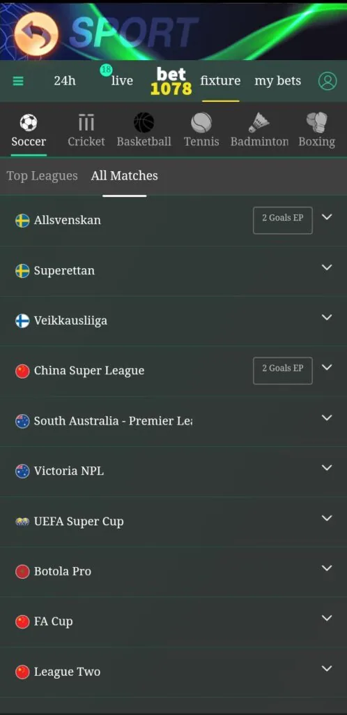 3 Patti Blue Sports betting section on Android showing live matches