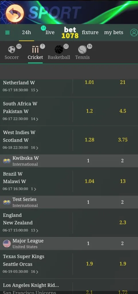 3 Patti Blue sports odds and live scores screen on mobile